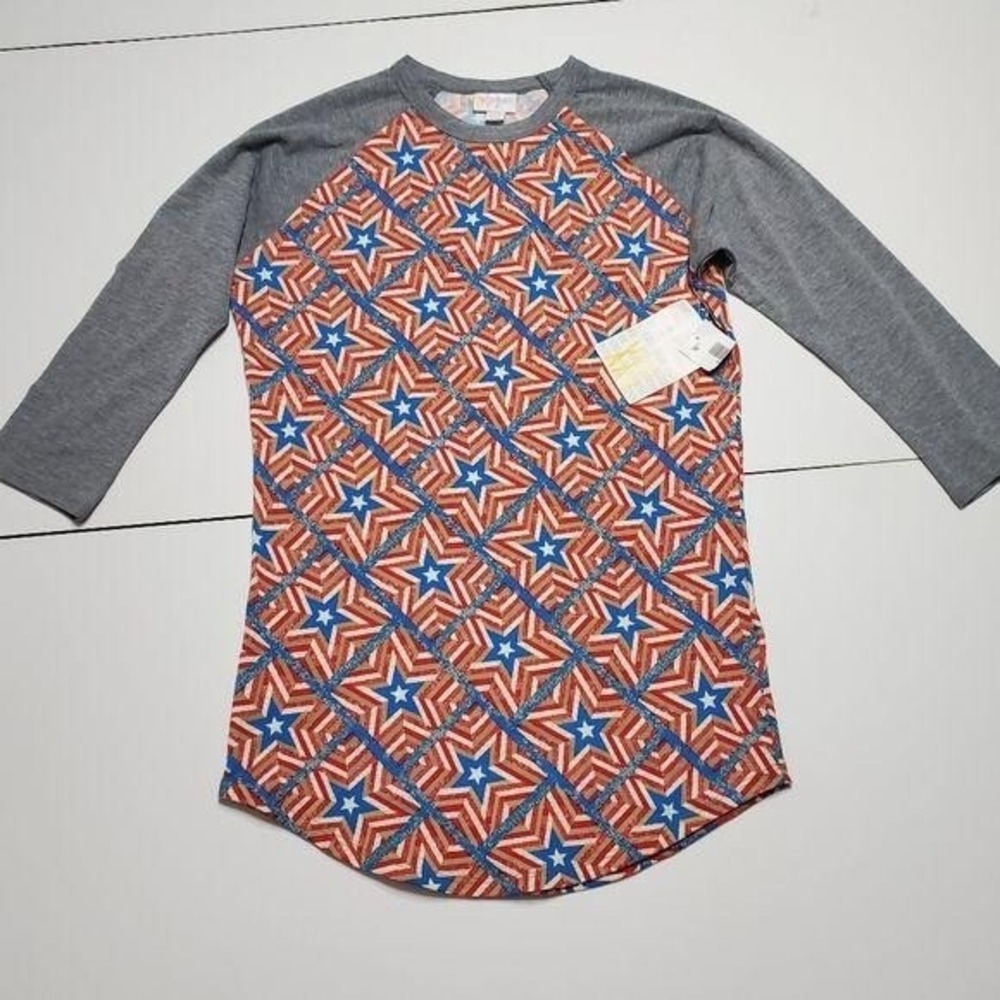 New Lularoe star red white blue baseball shirt XXS